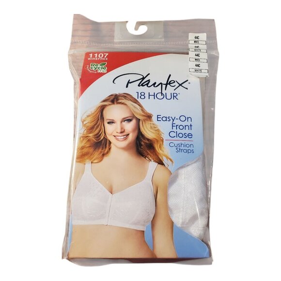 NWT Playtex 44C Women's Easy-On Front Close Wireless Bra, Style 1107 White - Picture 2 of 6